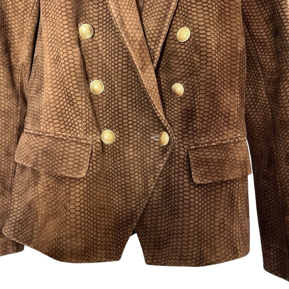 L'AGENCE Kenzie Double Breasted Lambskin Leather Snake Print Blazer Brown Size 2 - Picture 5 of 16